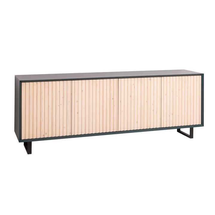 Comoda cu 4 usi "Slatted", culoare corp verde inchis P087, culoare usi natural P095, dublu color