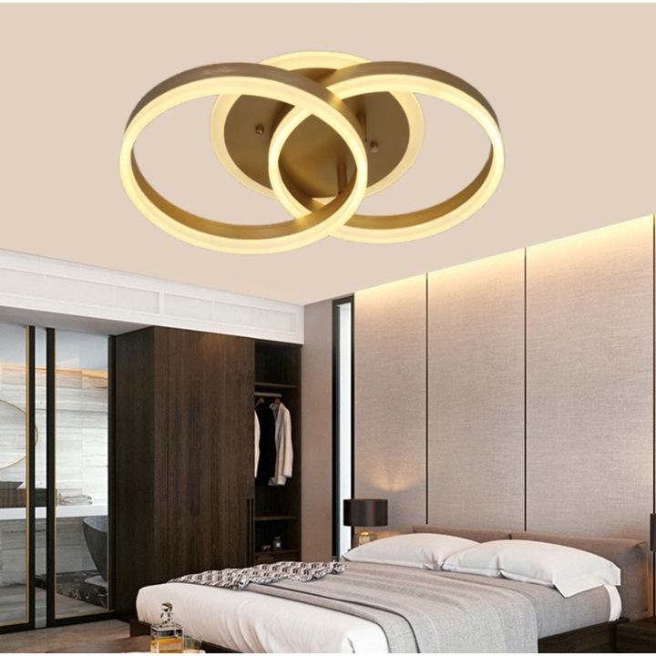 Lustra LED cu telecomanda 90W Gold, 3 functii lumina cald/neutru/rece, intensitate reglabila, Carcasa Masiva Auriu ZenLED®