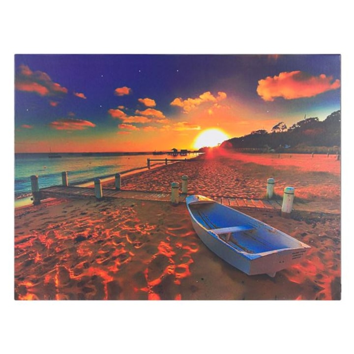 Tablou Canvas Decorativ Barca pe Plaja Apus de Soare 80x60x1.5cm