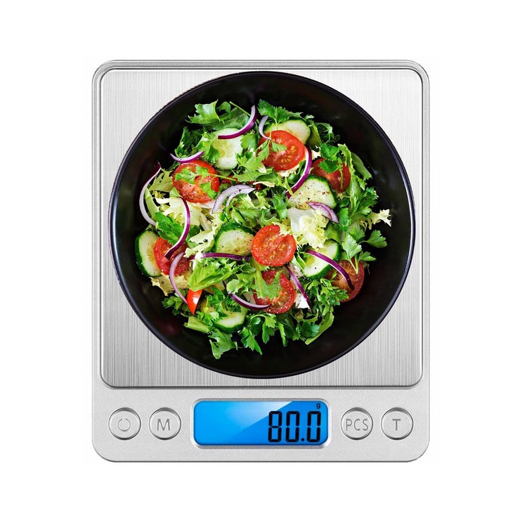 Cantar Electronic Digital EDAR Cu Functie De Numarare, Tara, Suport De Cantarire Detasabil, Auto-Off, Precizie Inalta, Autocalibrare, 500 gr, Diviziune 0.01 gr, Profesional, Argintiu