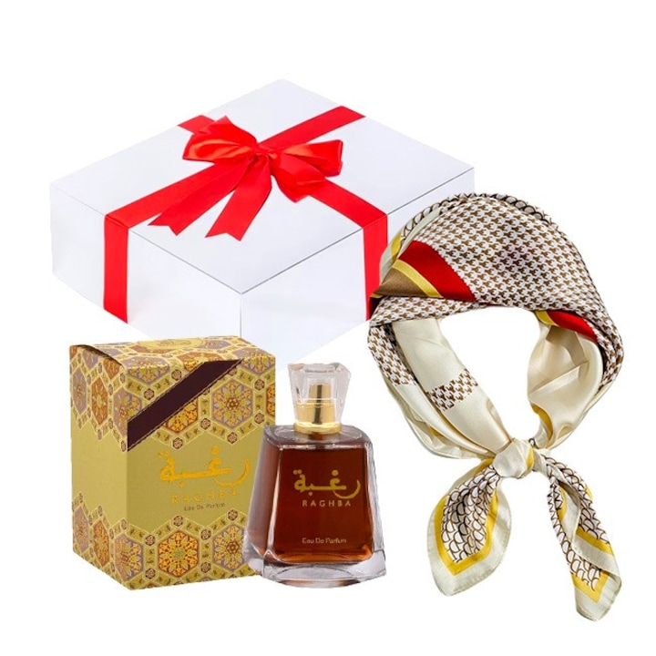 Комплект Essence&Shawl Lattafa Raghba Eau de Parfum 100 ml + сатенен шал + подаръчна кутия с панделка