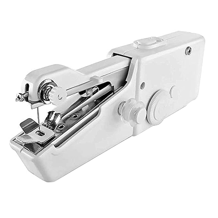 GREATON mini hordozható varrógép, sokféle textilanyaggal kompatibilis, ideális ruhákhoz, függönyökhöz, drapériákhoz, elemes, könnyen használható, fehér