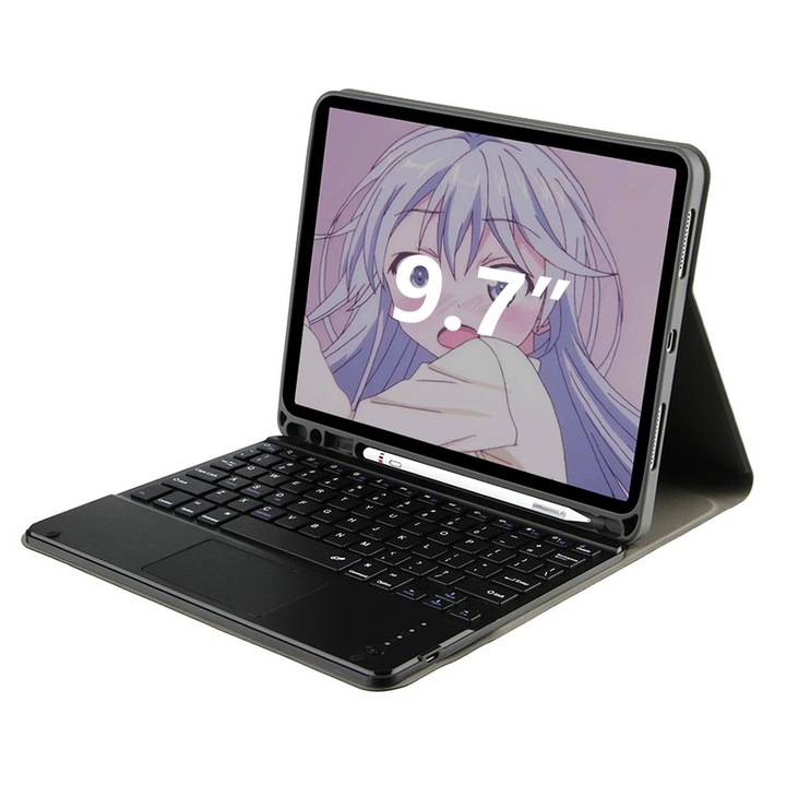 Billentyűzet burkolat Apple iPad, KINSI, kompatibilis Apple iPad Air/Air2/2017/18, 9,7" fekete