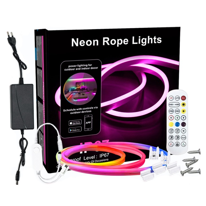 VIELLAN интелигентна Neon RGBIC LED лента, 5 м, Wi-Fi, синхронизация на музика, 96 светодиода на метър, IP67, Съвместим с Alexa/Google Assistant, 24V, цветна светлина