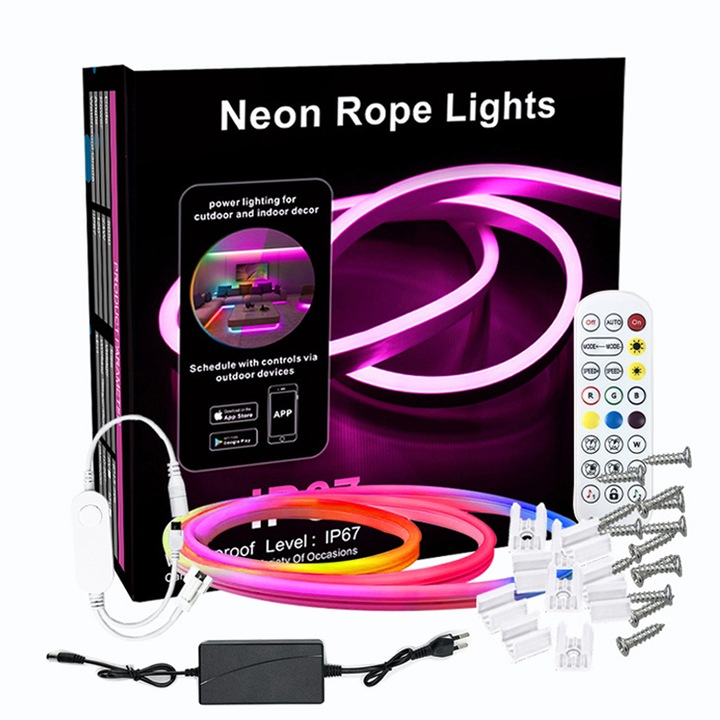 VIELLAN интелигентна Neon RGBIC LED лента, 10 m, Wi-Fi, музикална синхронизация, 96 светодиода на метър, IP67, Съвместим с Alexa/Google Assistant, 24V, цветна светлина