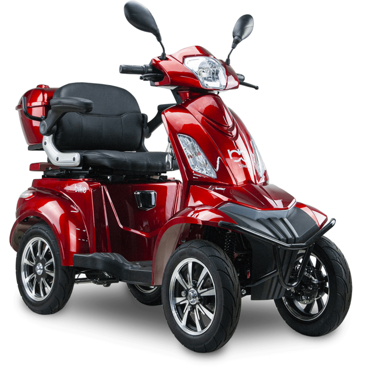 BILI BIKE Elektromos robogó négy kerékkel SHINO QUADRO, 25 km/h, kényelmes felfüggesztéssel, bordó piros, 160x68x113,5cm