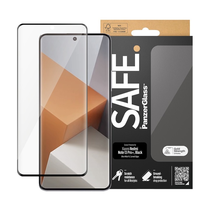 Стъклен протектор Safe за Xiaomi Redmi Note 13 Pro Plus 5G, UW, Черен