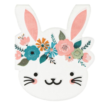 Set 20 servetele de masa Shopiens® cu 2 straturi, in forma de iepure cu flori colorate, 33 x 33 cm