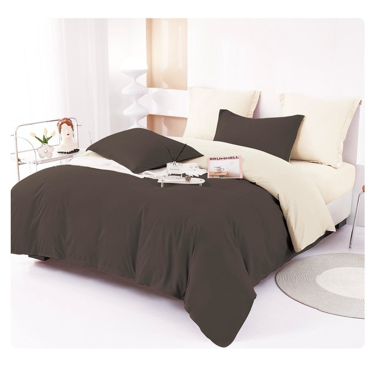 Двойно спално бельо 160-180х200 с 6 части, кафяво
