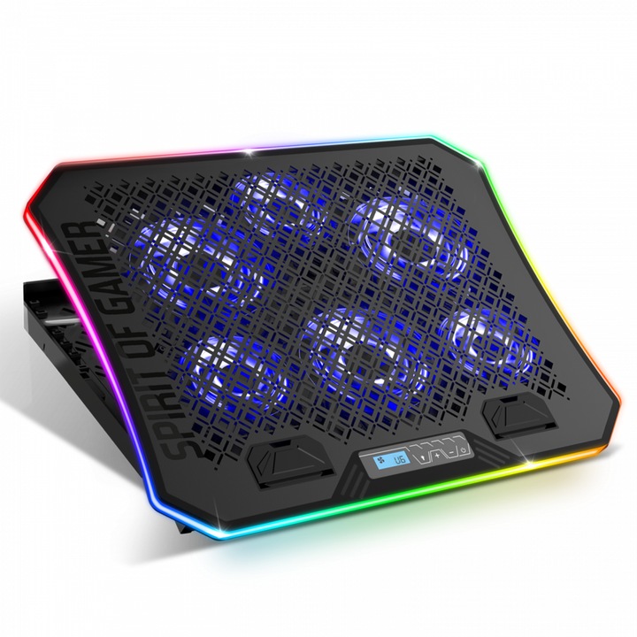 Pad de racire pentru notebook Spirit of Gamer AIRBLADE 1200 RGB, max. 17", 18dB, max. 79 m3/h; 3 x 11 cm + 3 x 70 cm, LED RGB, 2 x USB 2.0