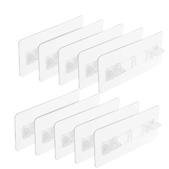 Suporti Autoadezivi pentru Polite si Rafturi Dulap Glixicom 2 Puncte de Sustinere 12 x 6 cm Set 10 Bucati
