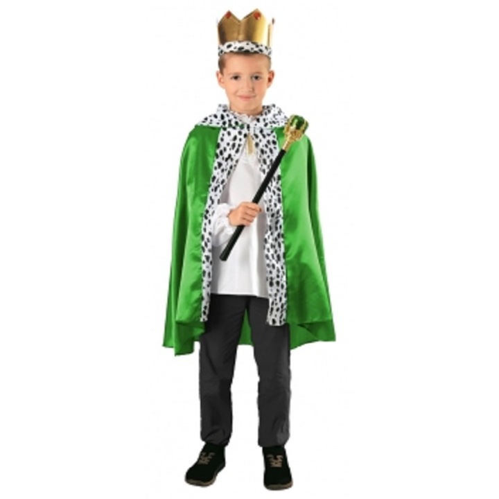 Set serbare Print, Rege, pelerina, coroana, sceptru, verde, 5-7 ani