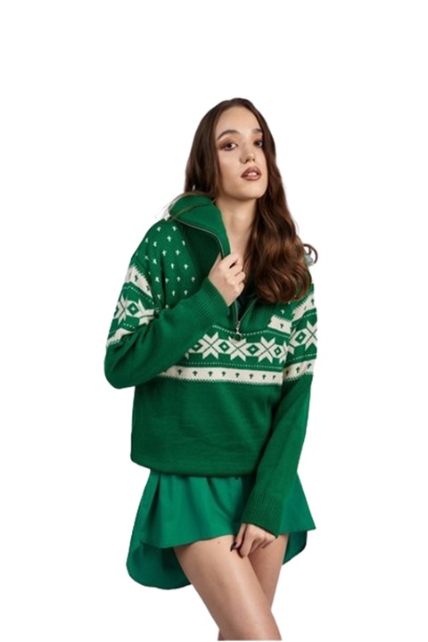 Részletes kötött pulóver etnikai mintával