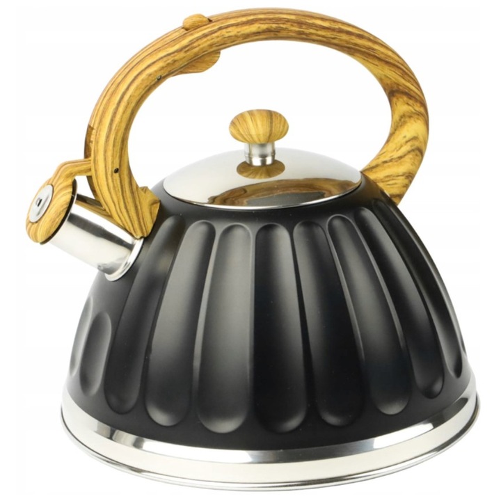 Vízforraló síppal, 3 l, rozsdamentes, Aurora, Karl Hausmann, fekete