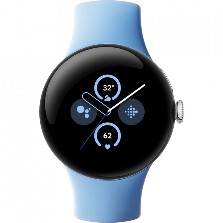 Смарт часовник Google Pixel Watch 2, GPS, Сребърен алуминиев корпус и каишка Bay Blue