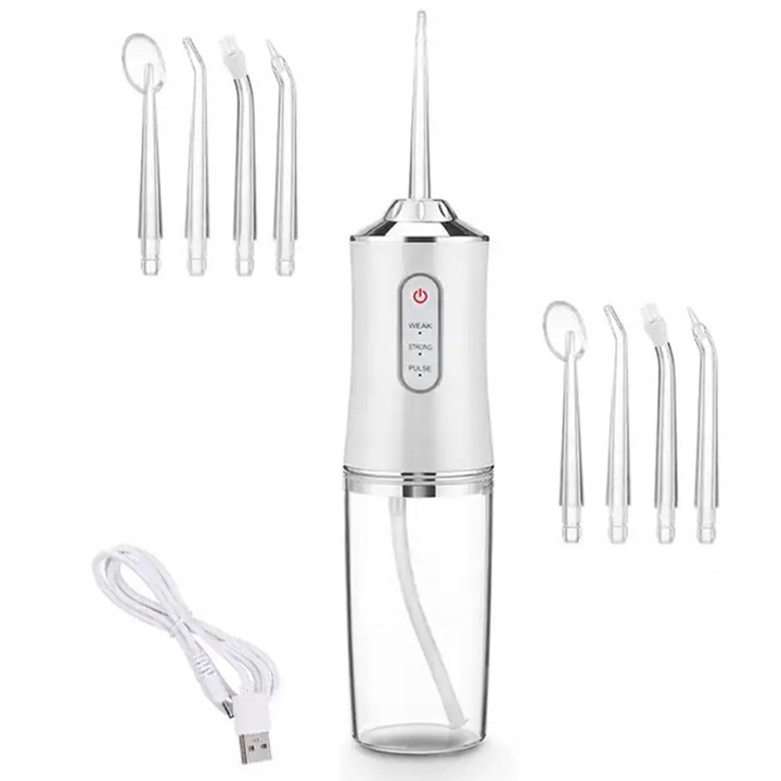 Dispozitiv electric de indepartare a tartrului dentar, Zola®, multifunctional, 8 capete diferite, rezervor 220 ml, 28x6 cm, alb