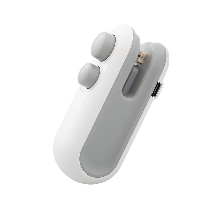 Мини уплътнител за опаковане, USB зареждане, с вграден нож, бял
