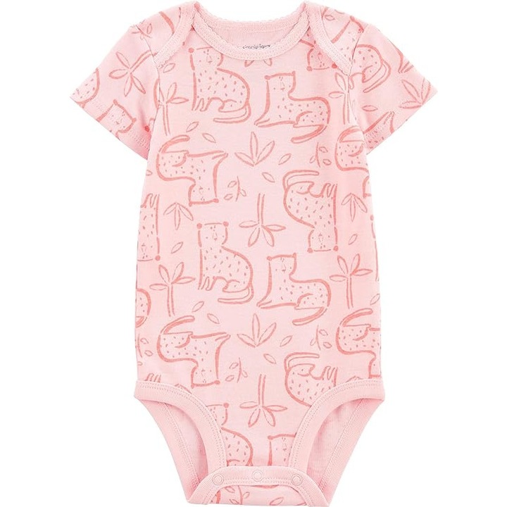 Set de 6 Body-uri cu maneci din bumbac moale pentru bebelusii de 12 luni, cu dungi, imprimeuri, roz