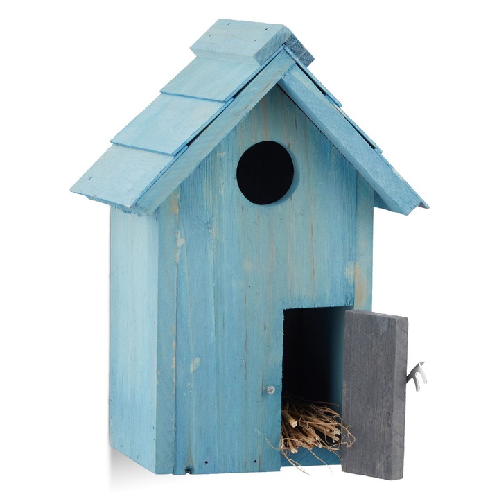 Casuta decorativa din lemn pentru pasari, 24, 5 x 17 x 12 cm, albastru