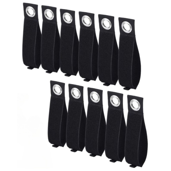 Organizer Pentru Cabluri, Wobell, Set 12 Agatatori, Velcro Puternic, Maner Metalic, Ideal Pentru Garaj Si Atelier, Poliester Durabil, Negru, Dimensiuni 34x5 Cm