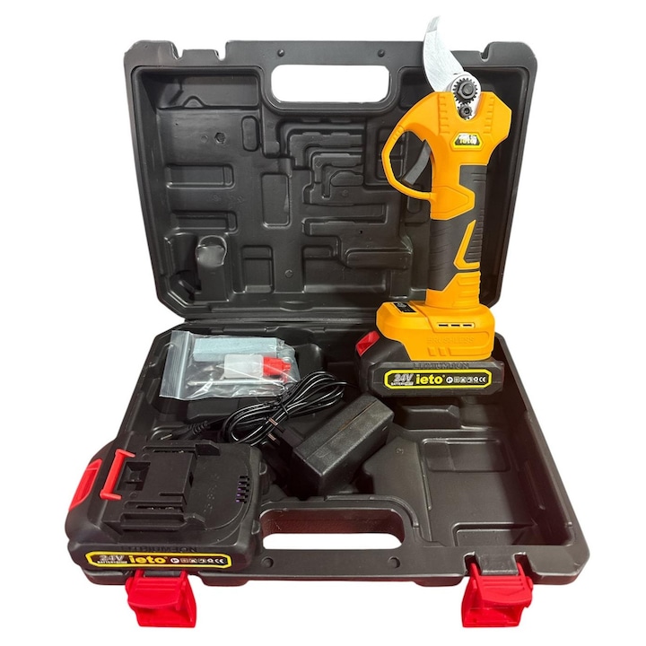 Foarfeca electrica de gradina, pentru taiat crengi pomi cu 2 acumulatori Li-ion, 24 V, 5000 mAh