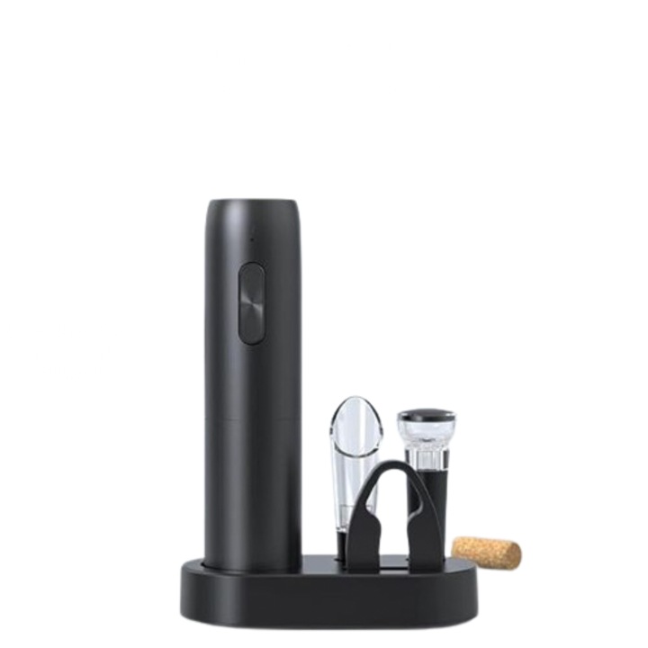 Set tirbuson, 5 in 1, electric, deschidere cu o apasare, dop cu vid pastreaza aroma, fara scurgeri, accesoriu elegant, ideal pentru iubitorii de vin - VINOCORK