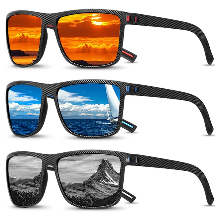 3 pár polarizált napszemüveg készlet, Chucai, Polikarbonát, 400 UV, 145x133x45mm, Többszínű