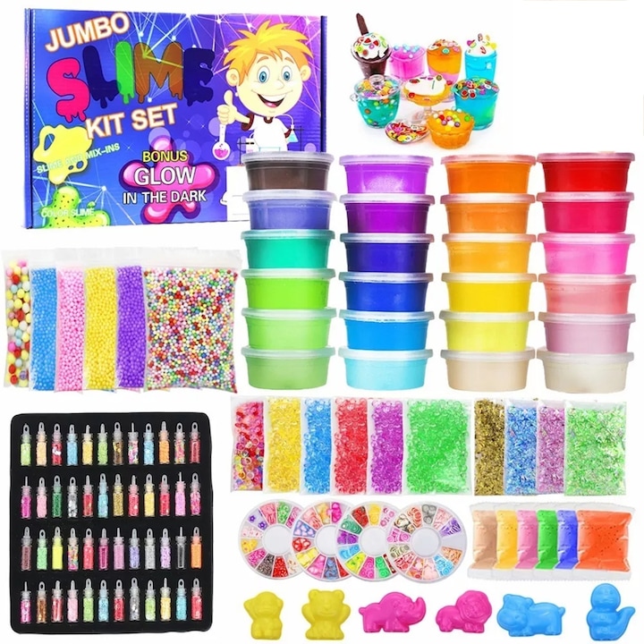 Slime készítő készlet, NUODWELL, 120 darab, barkácsolás kreatív kézműves, biztonságos és nem mérgező, mosható és újrafelhasználható, alkalmas 5 év feletti fiúknak és lányoknak, többszínű