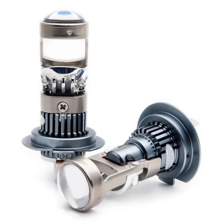 Set 2 Becuri LED H7 cu Lupa 150W BZRSH, 6500K Alb Rece, CANBUS Fara Eroare, +300% Lumina, Ventilator, Plug & Play 12V