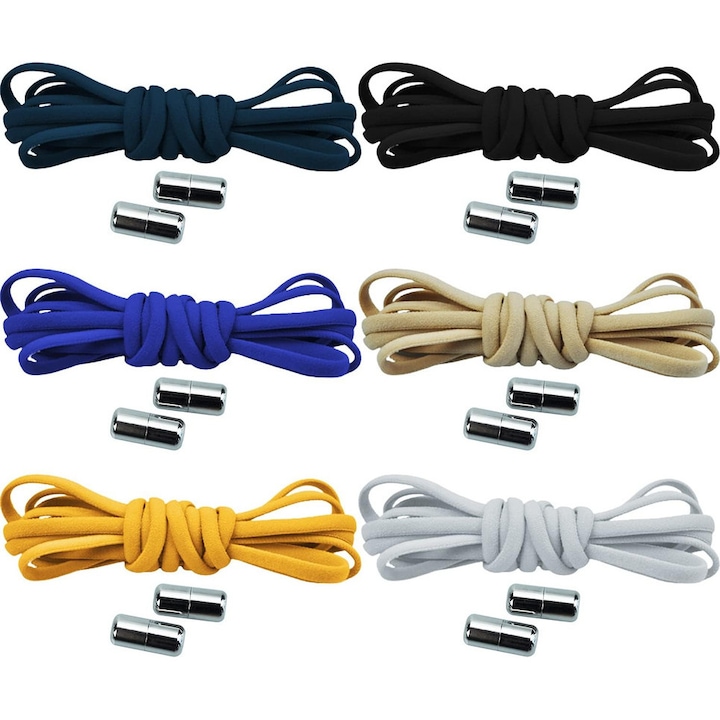 Set 6 sireturi elastice cu sistem NO TOUCH, JENUOS®, cu capsula metalica, endurance sports, Multicolor