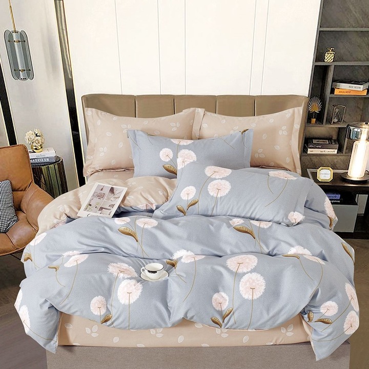 Dupla ágyneműgarnitúra, szatén pamut, 180 x 200 cm, 6 részes, elasztikus, többszínű, Casa de Vis, T-249