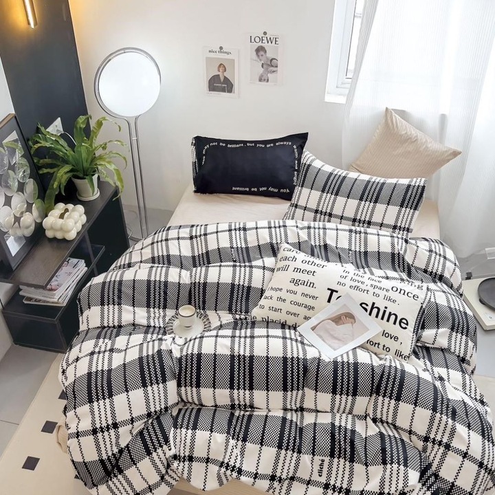 Dupla ágyneműgarnitúra, szatén pamut, 180 x 200 cm, 6 db, elasztikus, tarka, Casa de Vis, T-257