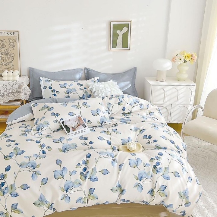 Dupla ágyneműhuzat szett, szatén pamut, 180 x 200 cm, 6 részes, gumis, tarka, Casa de Vis, T-267