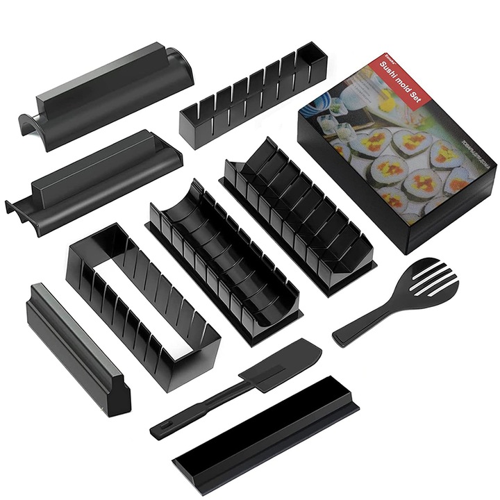 Комплект от 10 аксесоара за приготвяне и сервиране на суши, Chucai, Black