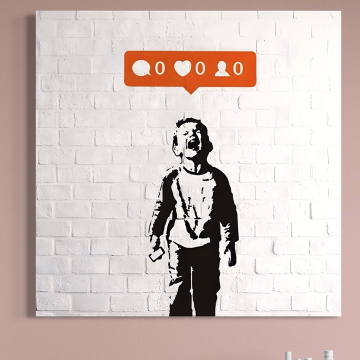 Премиум Картина Канава, LuxCanva® A1400, Без последователи, 75 X 75 CM, 100% Памучно Платно 400гр/м2, Дървена Рамка, Стая, Невинност, Социални медии, Дете, Графити, Ярки Цветове