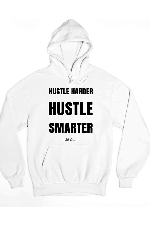 Hanorac de 50 de cent Hustle harder hustle, Alb