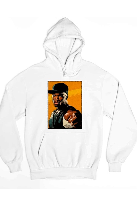 Hanorac portret rapper imagine 50 de cenți, Alb