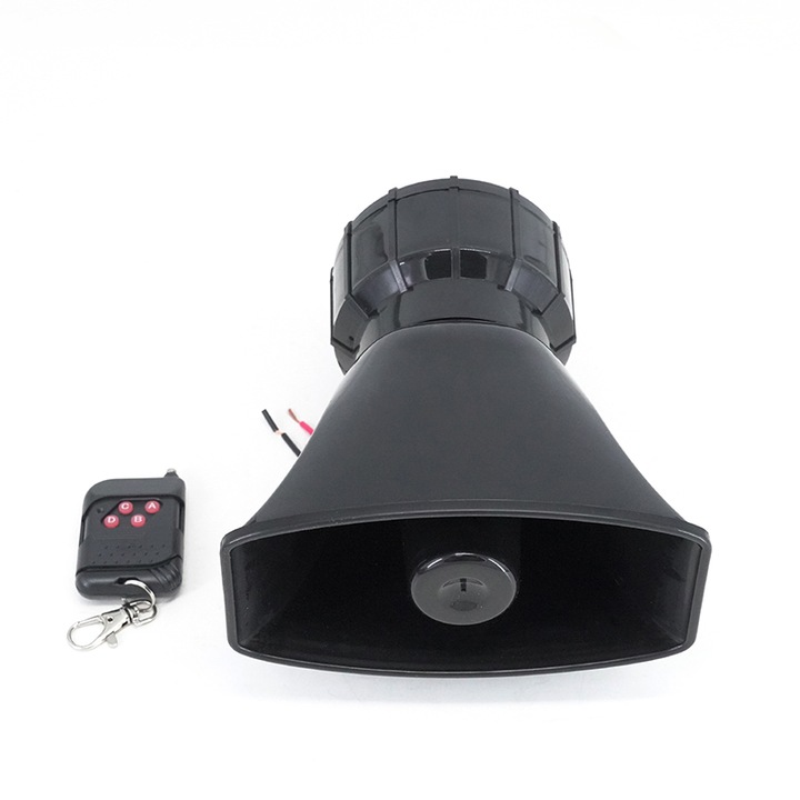 Claxon auto Sunmostar cu telecomanda wireless, sunete multiple, negru, 12V, 100W