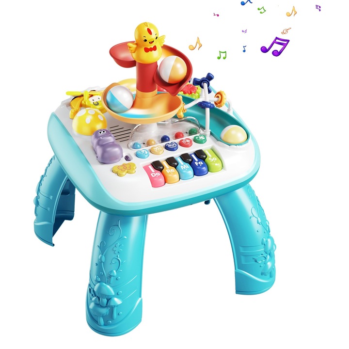 Masa educativa pentru copii multifunctionala WePro Store, tobogan si pian, Sunete si Lumini, ratusca, minge, 3 ani +