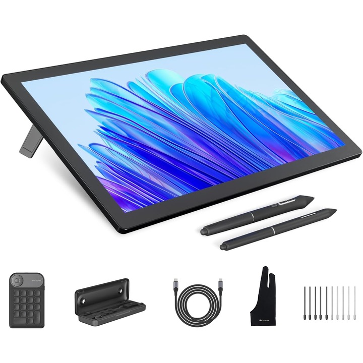 Tableta Grafica HUION KAMVAS Pro 19 4K UHD cu ecran tactil, 96% Adobe RGB Monitor de desen cu 1, 07 miliarde de culori, 16384 presiune a stiloului, 19inch