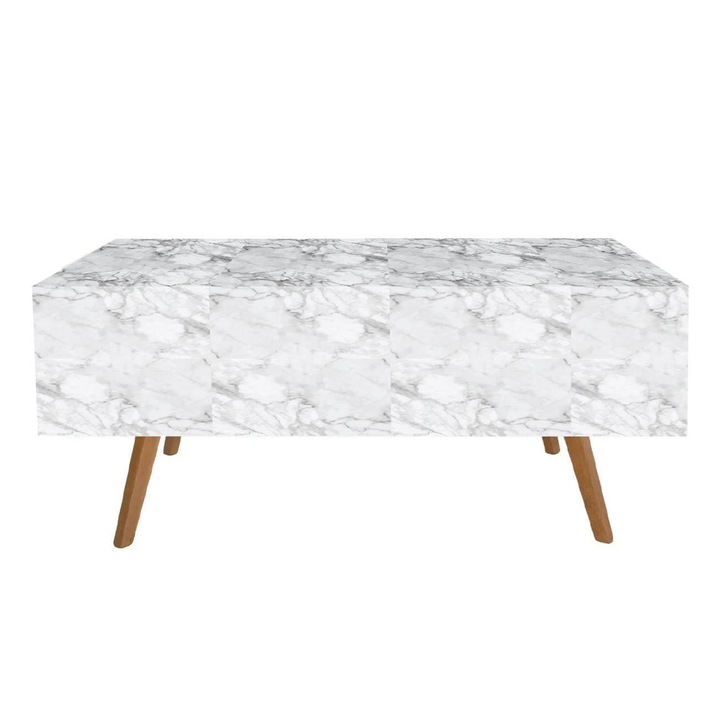 Fata de masa din plastic Shopiens® de unica folosinta, subtire, cu model marmura gri alb, 183 x 137 cm