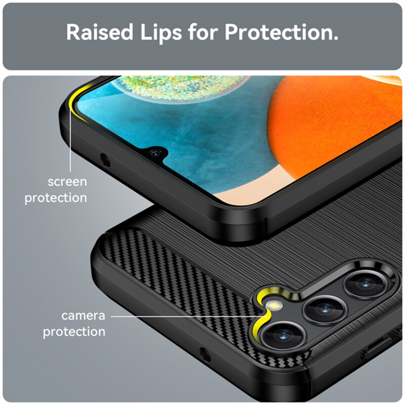 Husa protectie Mat-Tech compatibila cu Samsung Galaxy A15 4G / A15 5G Textura Carbon, Finisaj Mat, Anti-Shock, Anti-Fingerprint, Rezistenta la impact, Negru