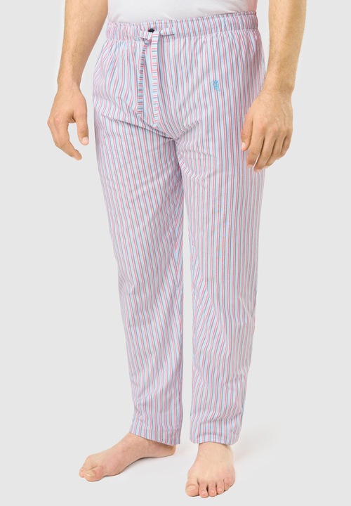 Pantaloni Pijama Barbati Lunga Poplin Dungi, 8939-01, 100% Bumbac, EL BÚHO NOCTURNO, Alb