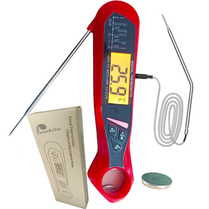 Дигитален кухненски термометър за храна / храна 2 x сонда от неръждаема стомана, таймер, аларма, магнитна функция, Totokita®