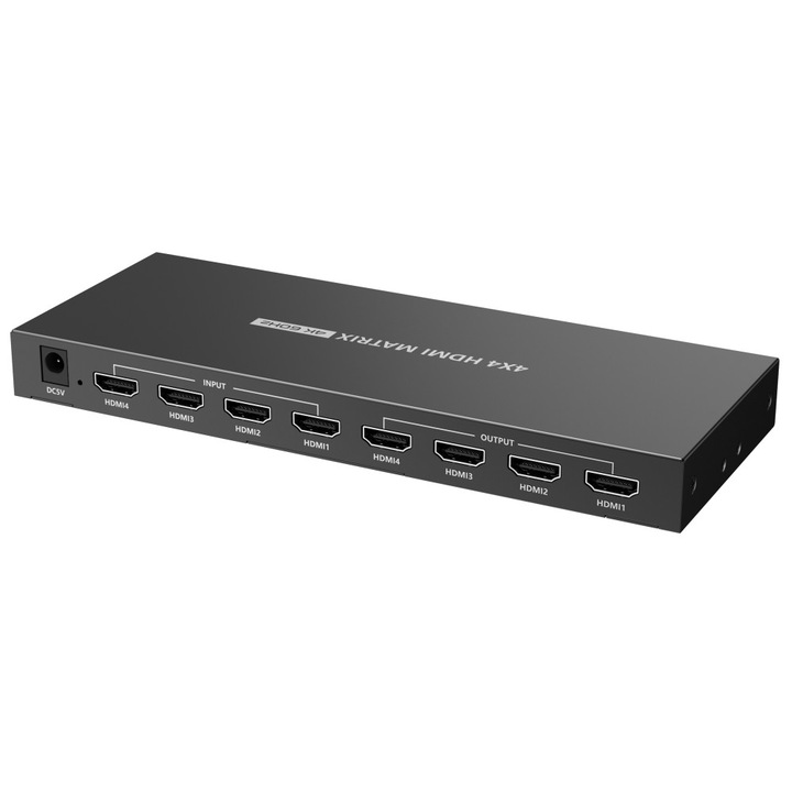 Switch HDMI, Matrix, alimentator inclus, 4 porturi, 4 intrari - 4 iesiri, HDMI V2.0, 4K@60 Hz, TECHLY, Negru, IDATA HDMI-MX44