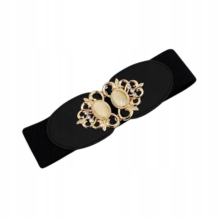 Curea elastica pentru femei, Edibazzar, Sintetic, Auriu/Negru, 68 cm