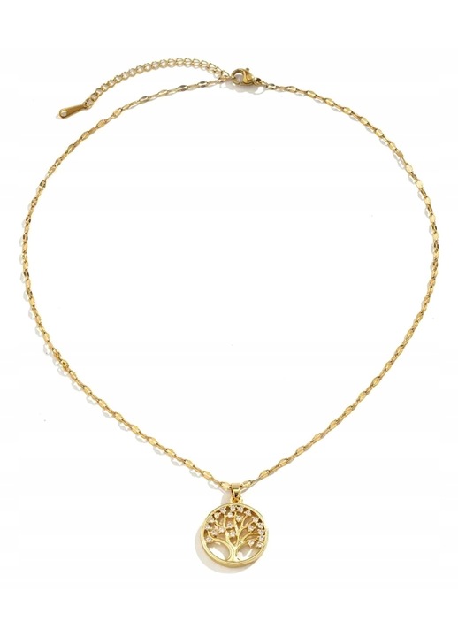 Colier la moda pentru femei din otel chirurgical 316L placat cu aur 18K, cu pandantiv elegant in forma de copac decorat cu zirconii stralucitoare, bijuterii antialergice perfecte pentru ocazii speciale si tinute de zi cu zi, lungime ajustab