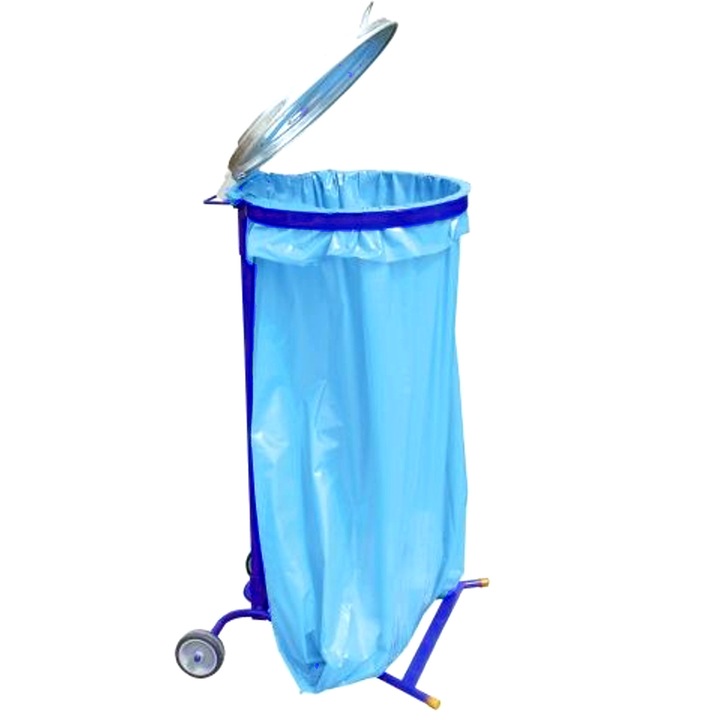 Suport saci de gunoi, Meva, Plastic, 240 l, Albastru