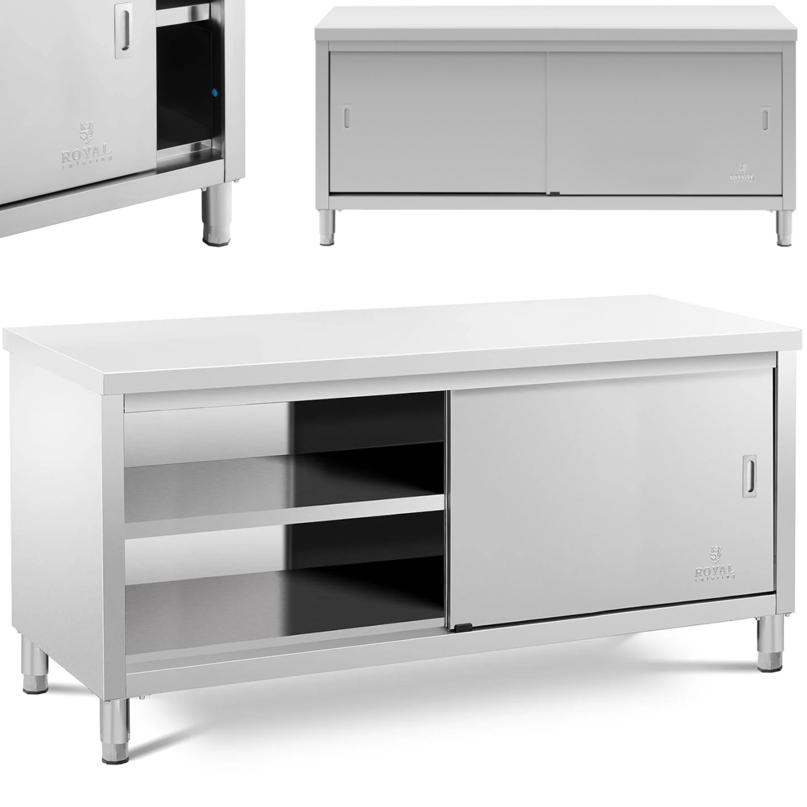 Royal Catering Edelstahl Arbeitstisch RCAT-180/60-S – 180x60x85cm, 2 Ablageflächen, 150 Kg Tragkraft, Höhenverstellbar – Für Profiküche & Gastronomie