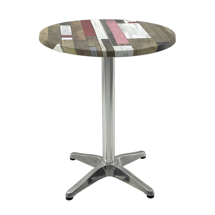 Masa bistro rotunda D60xh74cm Raki Redden Wood, blat werzalit si baza din aluminiu